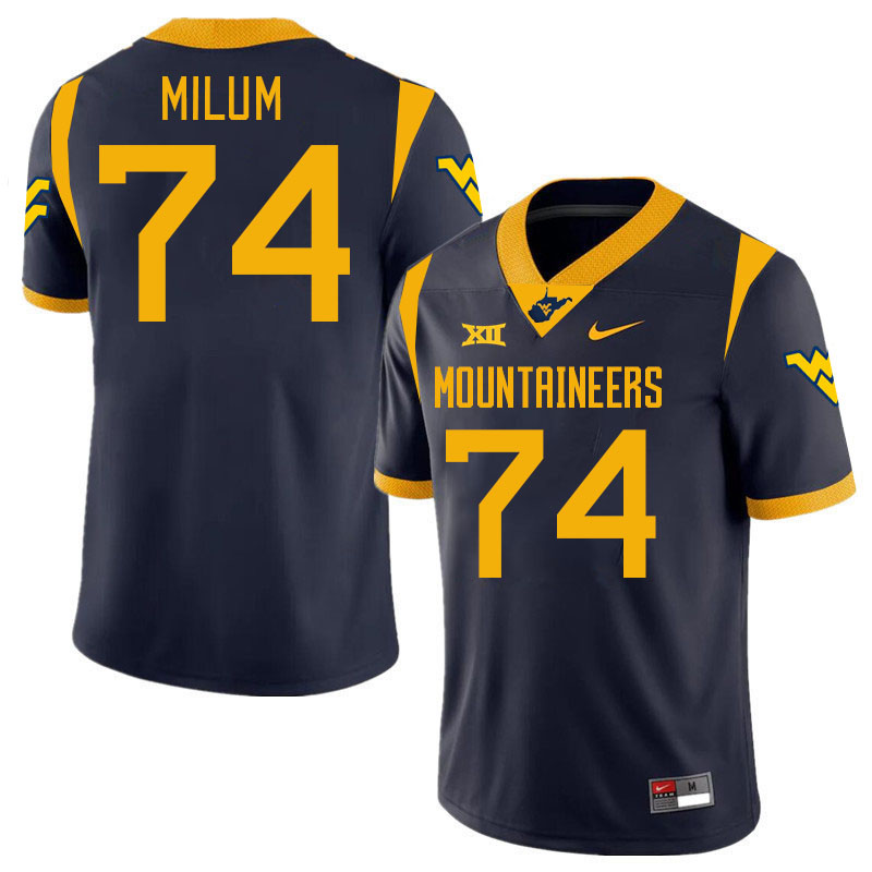 Men #74 Wyatt Milum West Virginia Mountaineers College 2024 New Uniforms Football Jerseys Stitched S